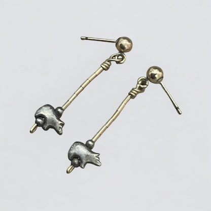 Vintage Silver Bear Pendant & Gold Earrings