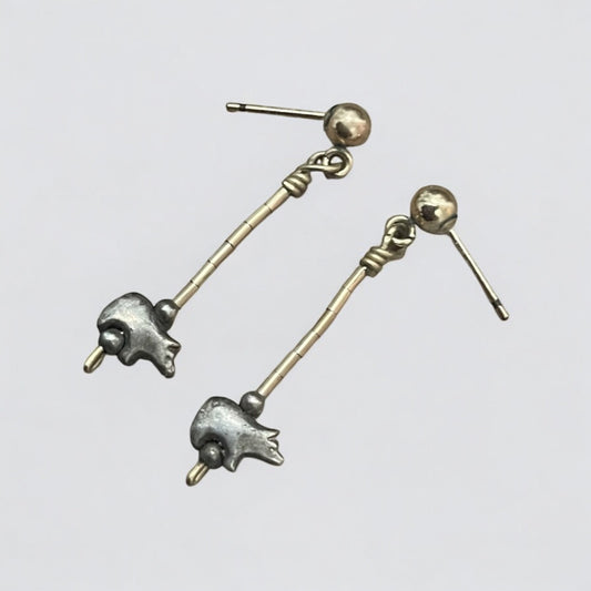 Vintage Silver Bear Pendant & Gold Earrings