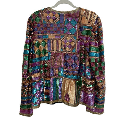 Laurence Kazar Vintage Geometric Sequin Beaded Evening Jacket