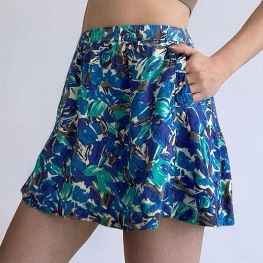 I Love H81 Blue Patterned Mini Skirt with Pockets