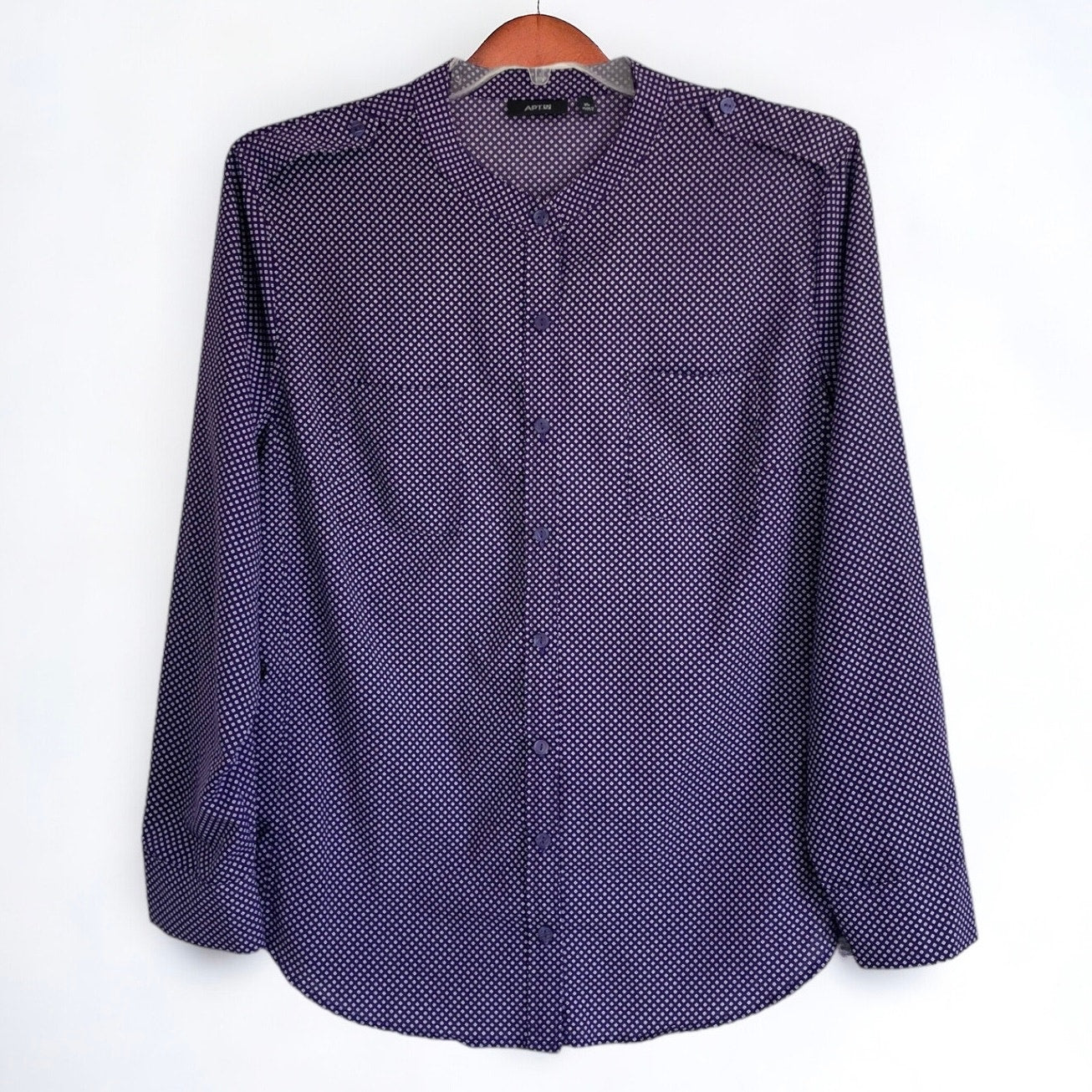 Apt. 9 Purple Patterned Button Down Long Sleeve Blouse