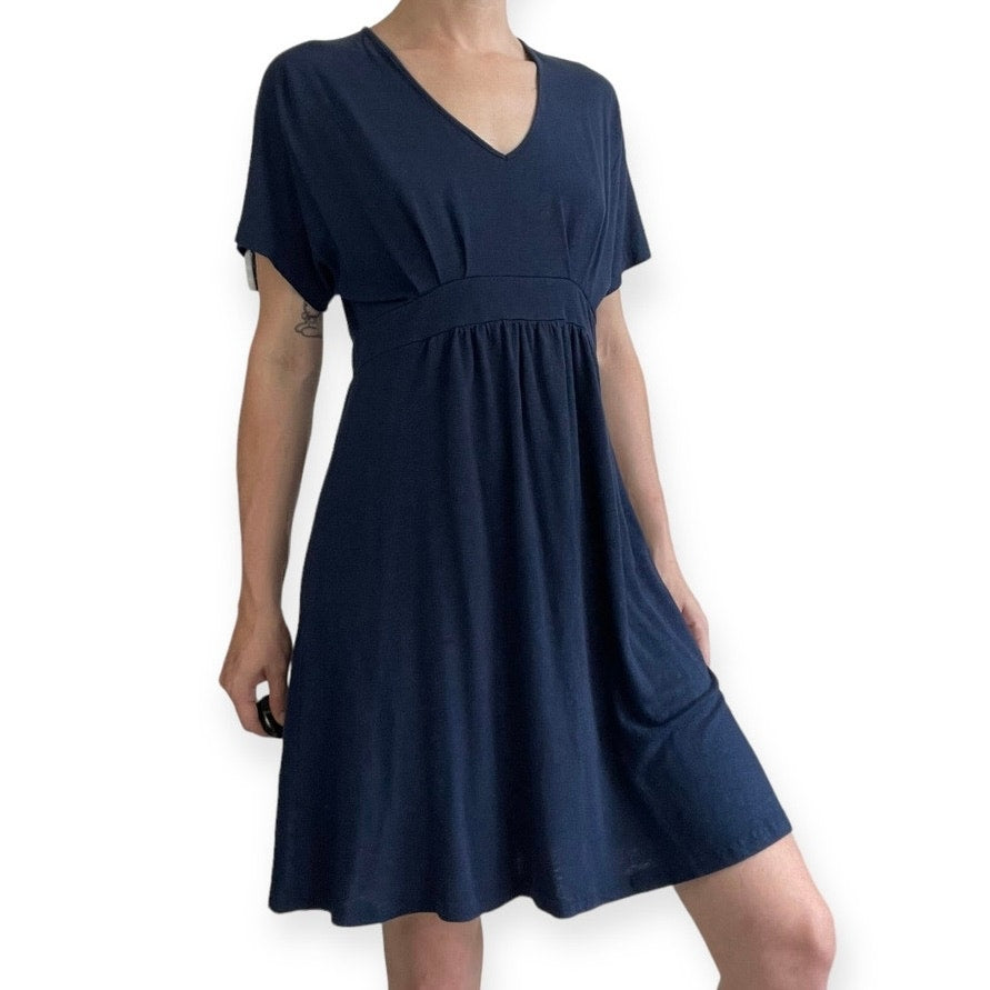 Garnet Hill Soft Navy Blue A-Line Short Sleeve Mini Dress