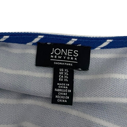 Jones New York Blue & White Striped Short Cuffed Sleeve Blouse