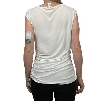 Doncaster White Sheer Cinched Sides Short Sleeve Blouse