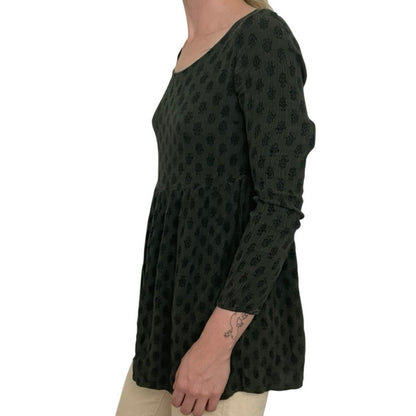 Forever 21 Green Boho Print A-Line Long Sleeve Open Cross Back Blouse