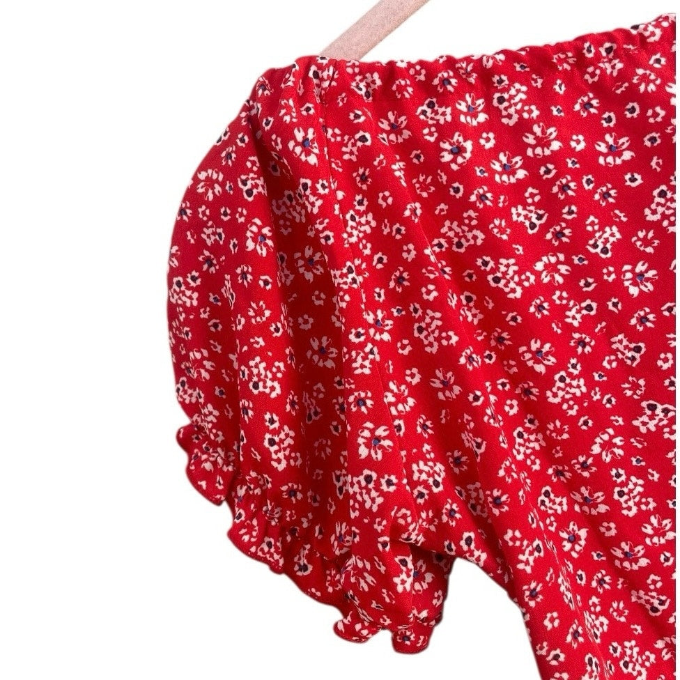 Sundae Muse. Red Floral Matching Mini Skirt & Cropped Blouse Set