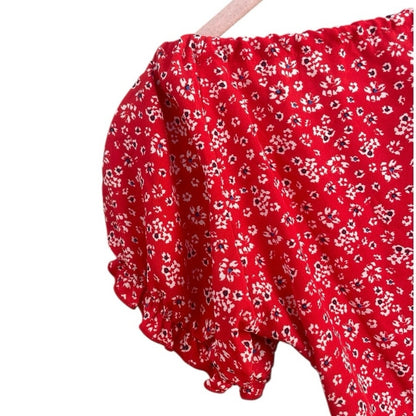 Sundae Muse. Red Floral Matching Mini Skirt & Cropped Blouse Set