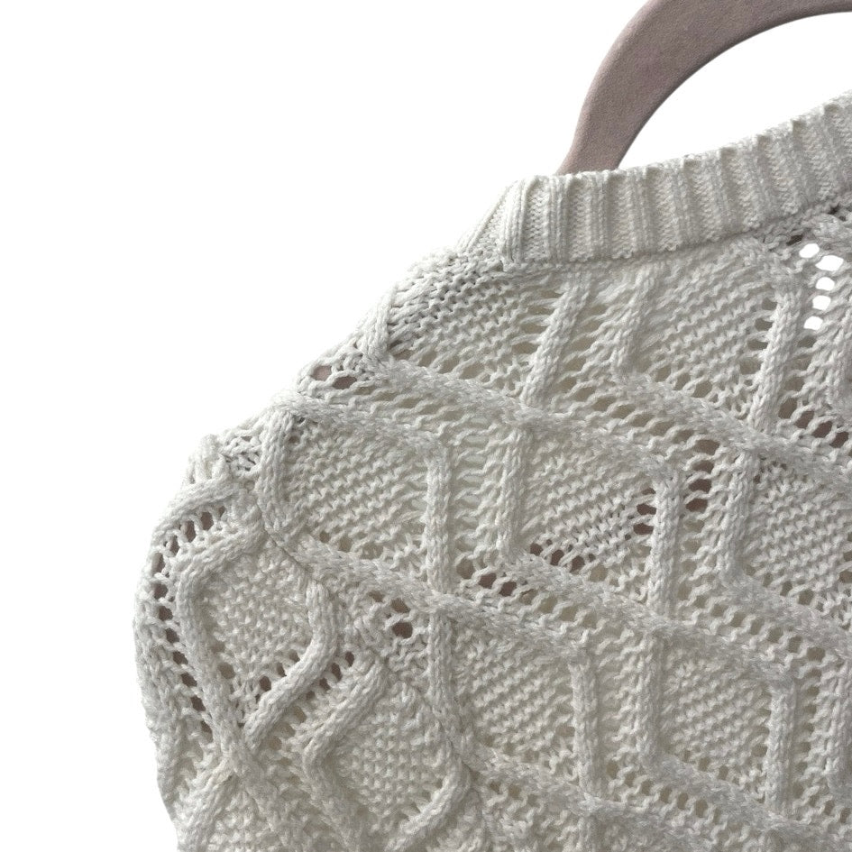 LOFT White Loose Diamond Cable Knit Crewneck Sweater