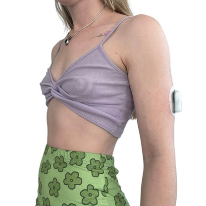 Light Purple Cropped Knot Front Ribbed Tank Top