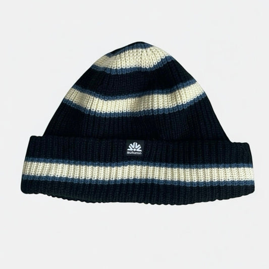Autumn Black & Cream Striped Acrylic Knit Beanie Hat