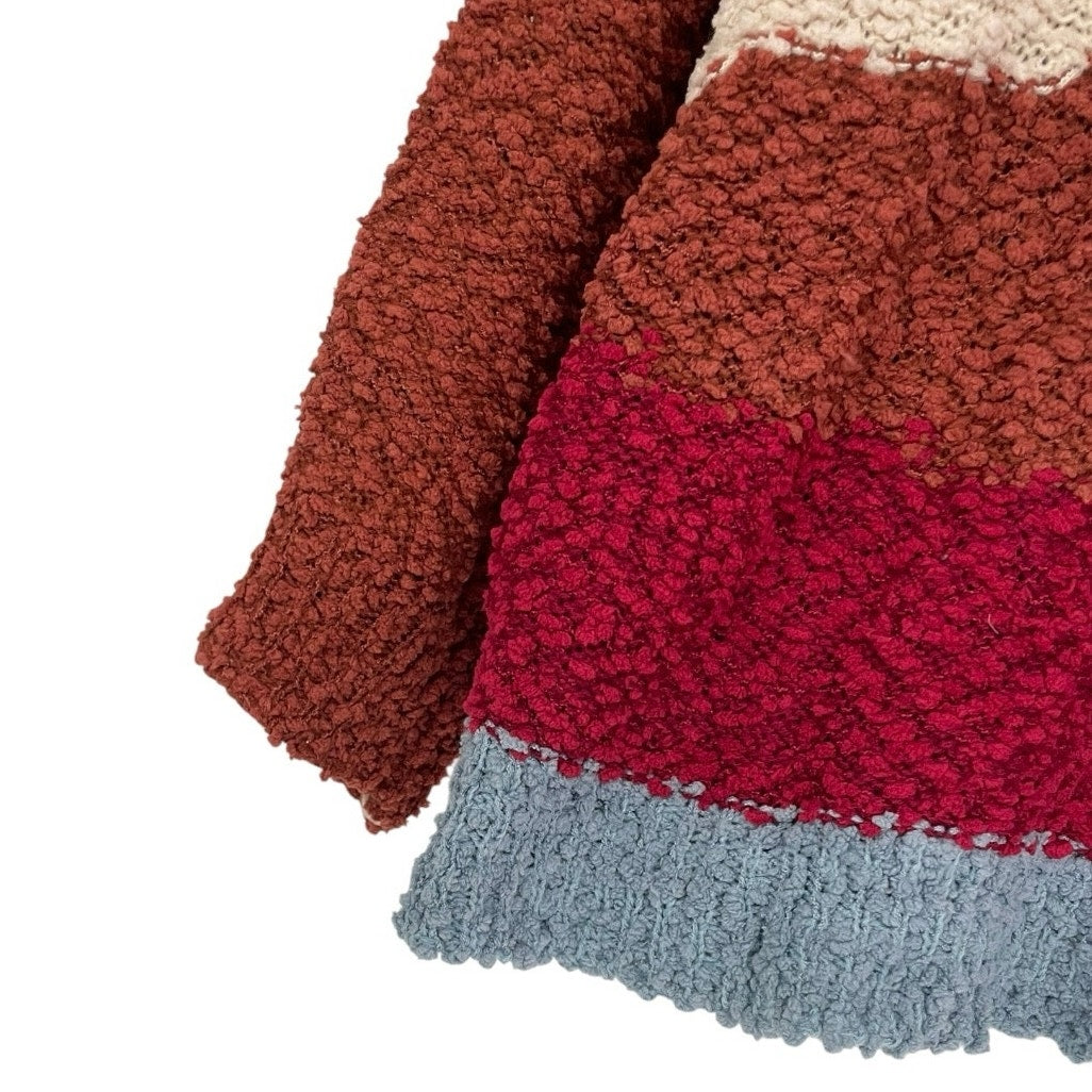 Colorblock Chunky Popcorn Knit Pullover Sweater