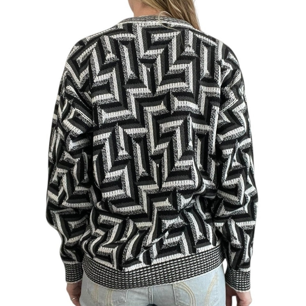 AREA Vintage Black & Grey Geometric Knit Crewneck Sweater