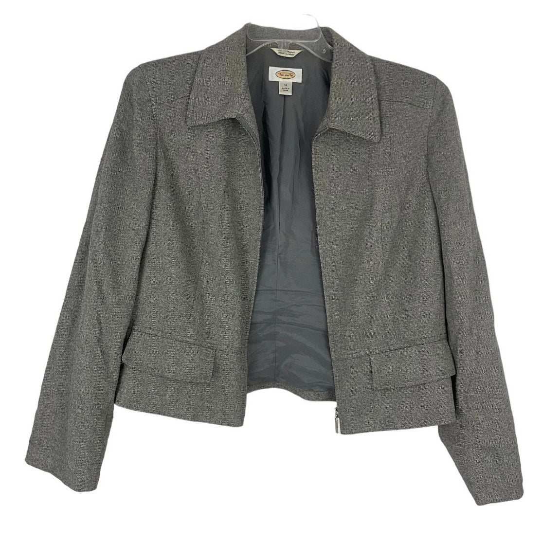 Talbots Grey Stretch Fabric Zip Up Blazer with Shoulder Pads