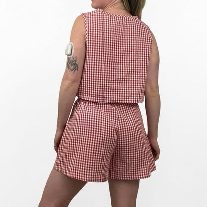 Red & White Gingham Tie Front Cropped Top & Mini Shorts Matching Set