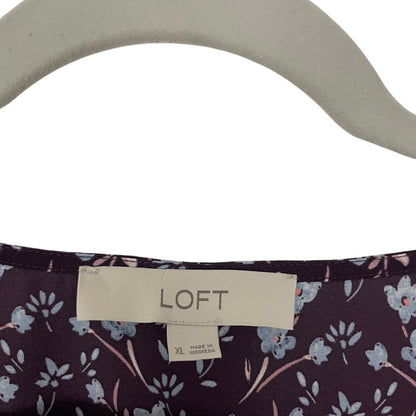 LOFT Purple Floral Button Down Long Sleeve Blouse