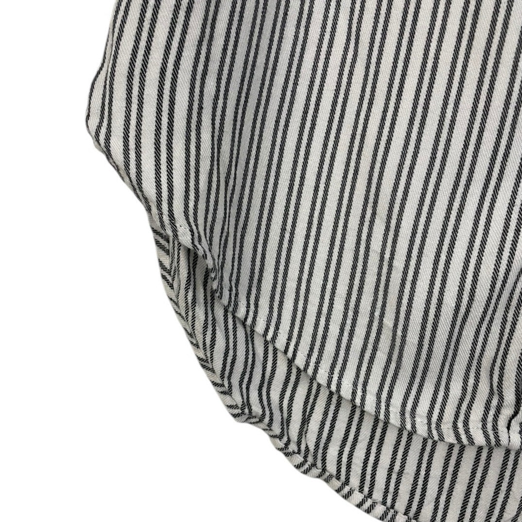 Universal Thread White & Grey Striped Button Down Cuffed Sleeve Blouse