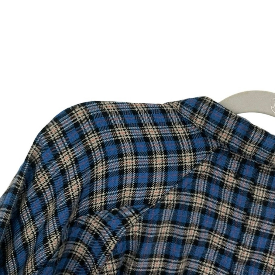 BDG Blue Plaid Oversized Flannel Button Down Top