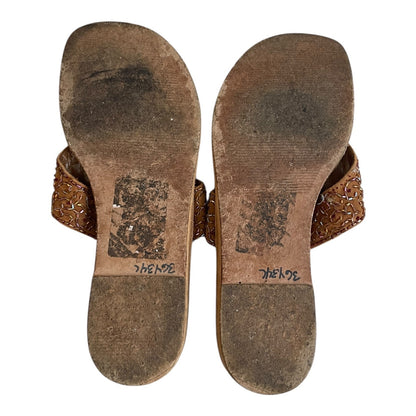 Franco Sarto Nehru Brown Suede Leather Bead Embellished Flip Flip Sandals