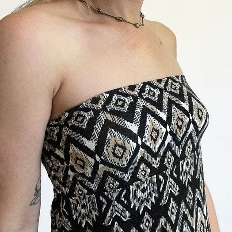 Ultra Flirt Boho Geometric Print Maxi Skirt - Strapless Dress