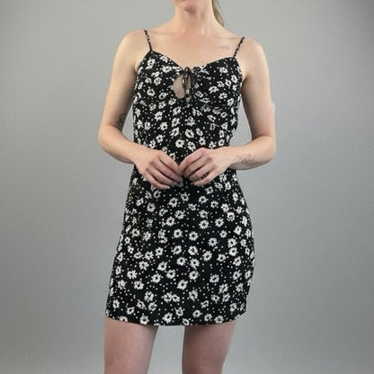 Skylar + Madison Black & White Floral Open Tie Back Mini Dress