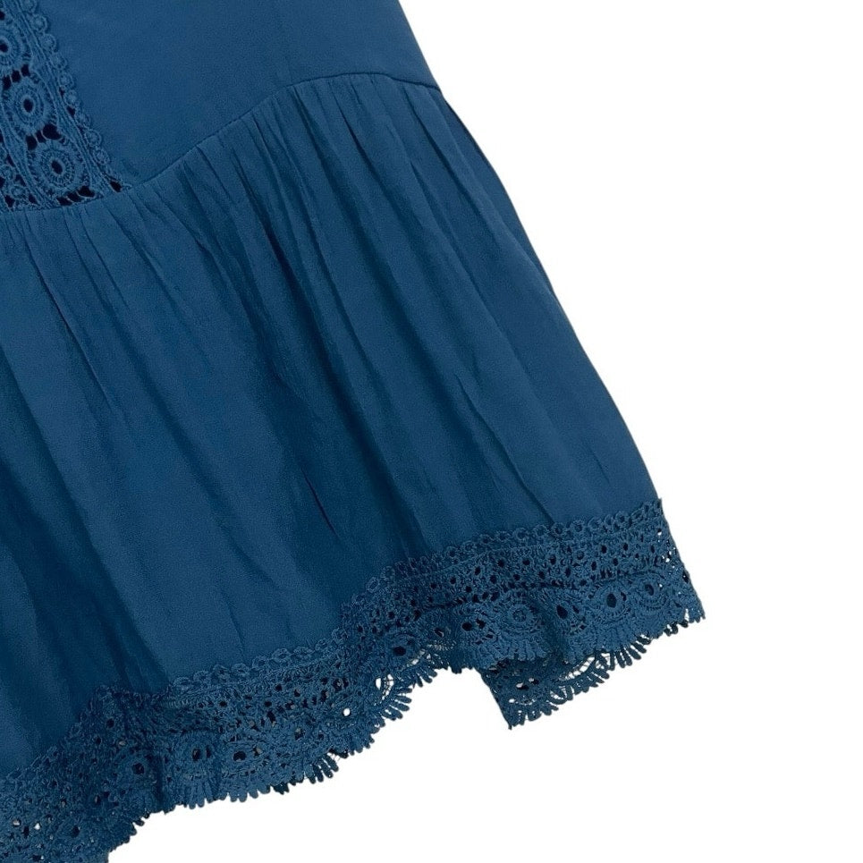NWT Cupshe Sheer Blue Lace Trim Tiered Mini Dress