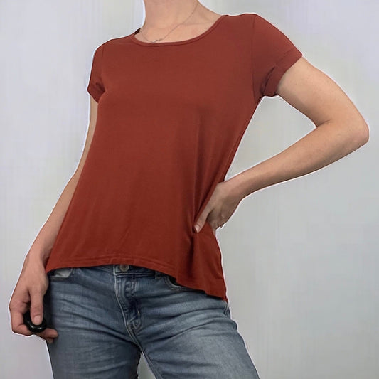 Angie Burnt Orange Soft Short Sleeve Blouse