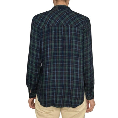 William Rast Missy Blue & Green Plaid Long Sleeve Button Down Shirt