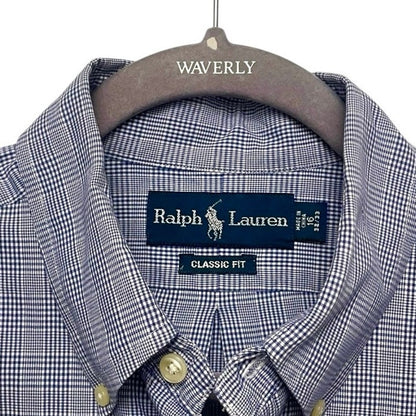 Ralph Lauren Mens Blue Glen Check Plaid Long Sleeve Button Down Shirt