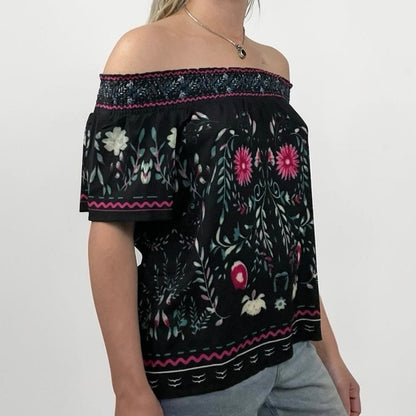 SHEIN Black Floral Off the Shoulder Blouse