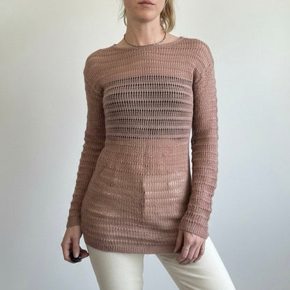 Frenchi Shimmery Pink Long Sleeve Loose Knit Long Blouse