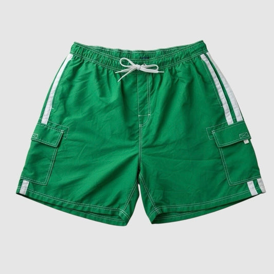 Kanu Surf Mens Green & White Stripe Swim Trunks