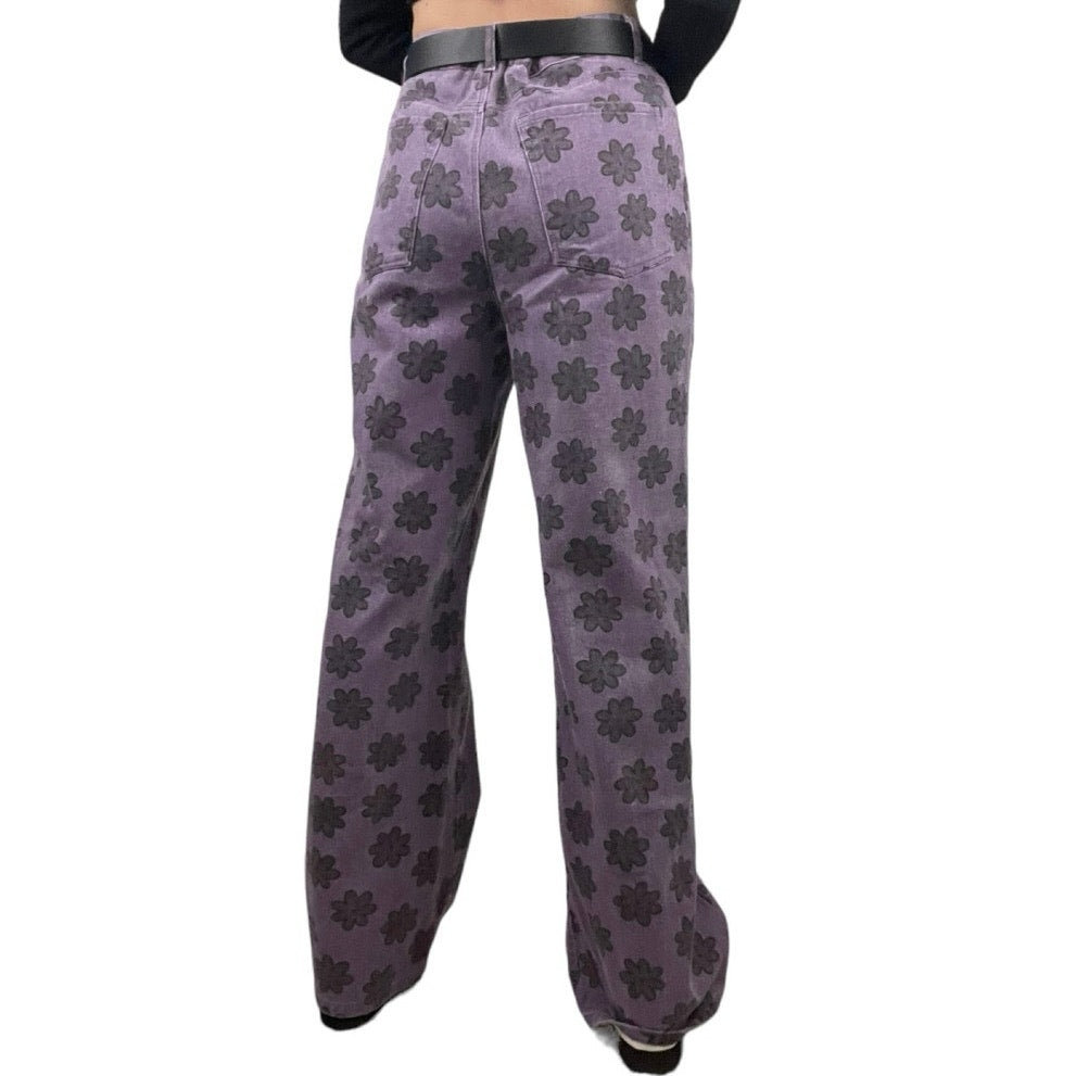 Hesperus Purple 70s Floral Print Denim Pants