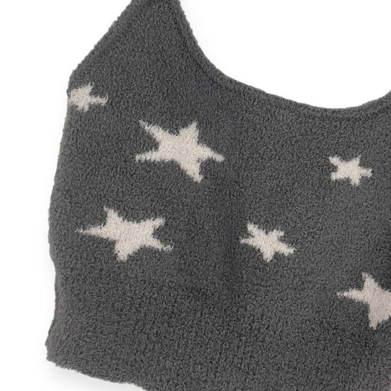 Nue Garage Soft Knit Fluffy Grey Star Cropped Tank Top