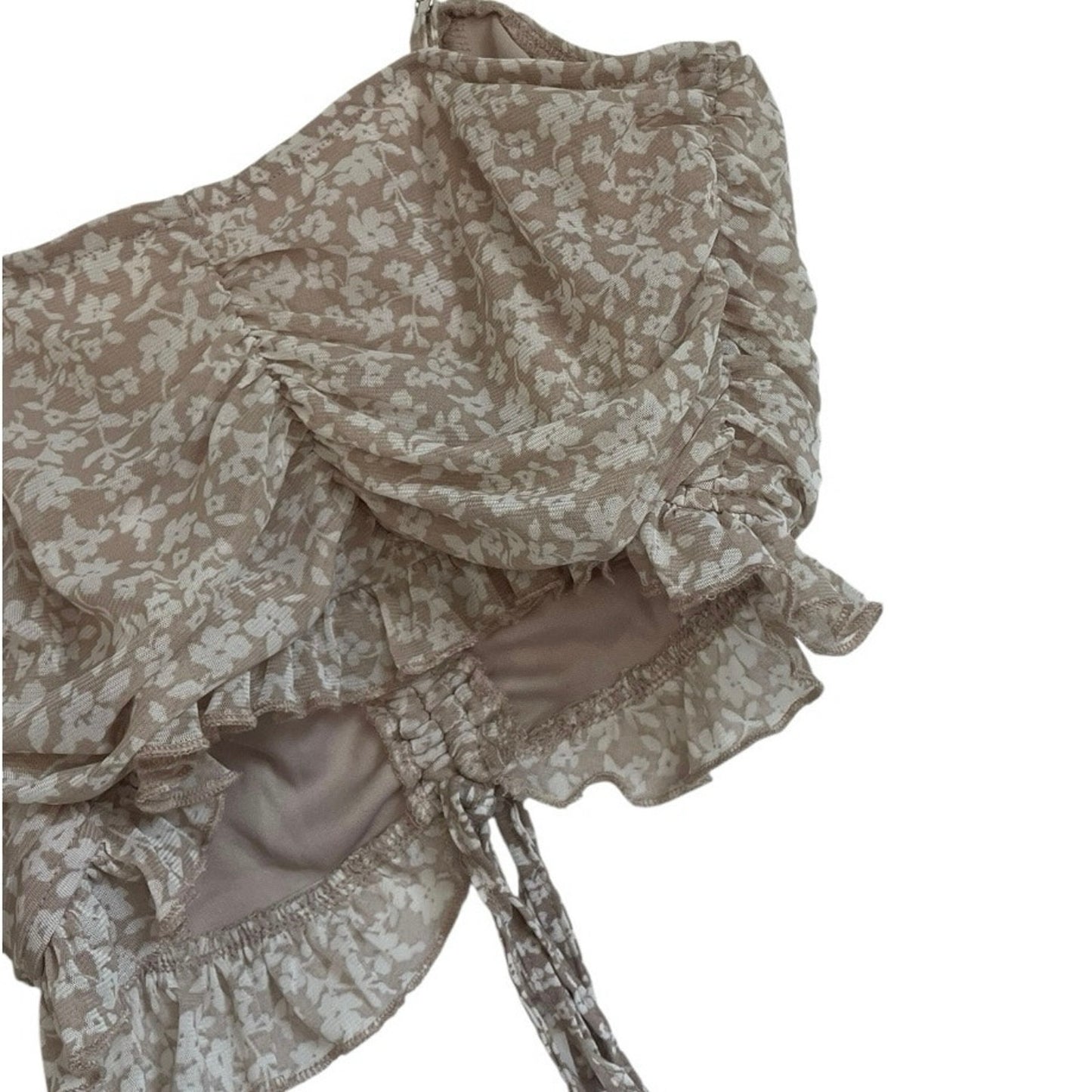 Lelis Floral Ruched Cinched Cropped Tie Front Tank Top