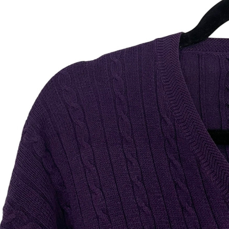 Descente Vintage Purple Cable Knit V-Neck Sweater