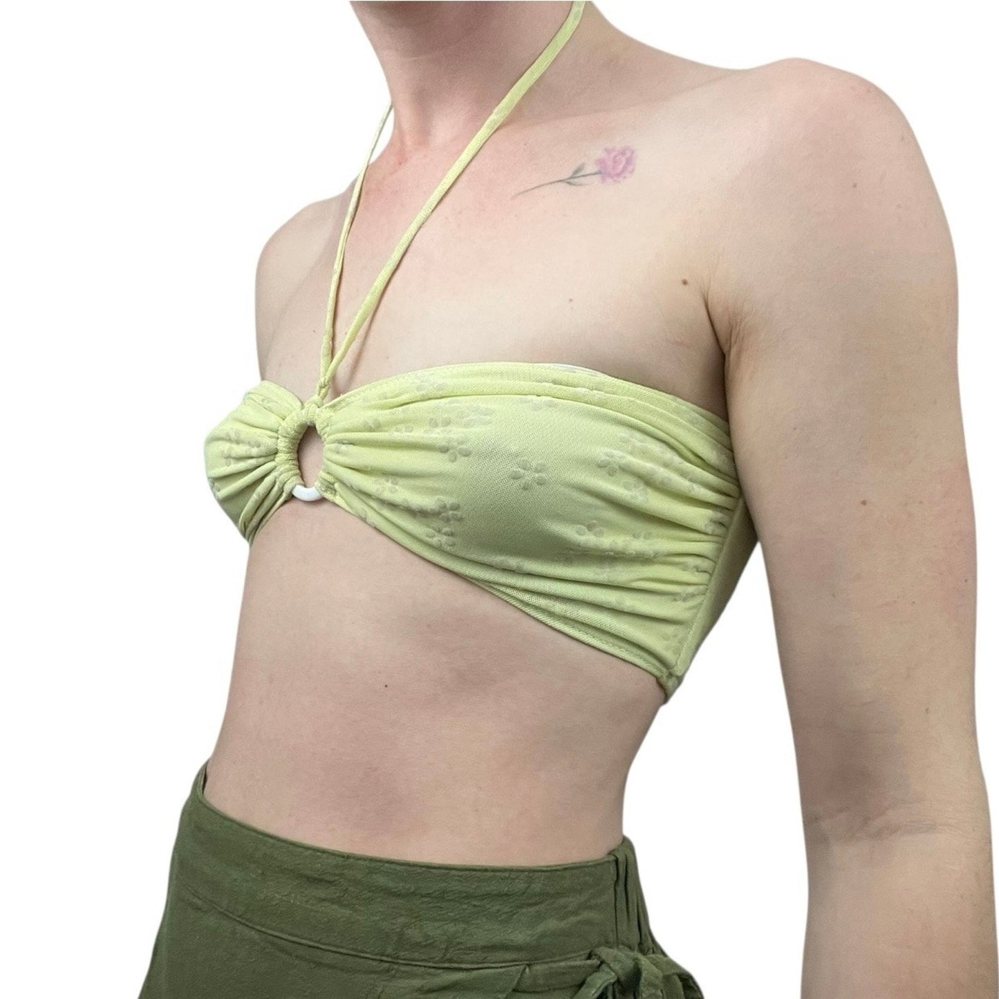 Lucy In The Sky Yellow Floral Halter Neck Bandeau O-Ring Top