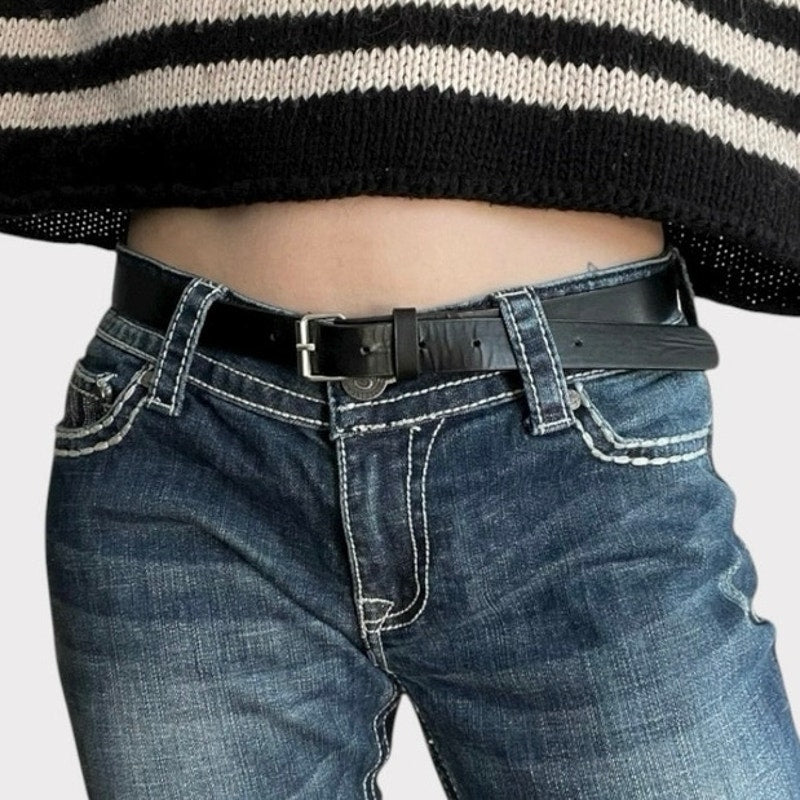 Black Leather Silver Buckle Belt