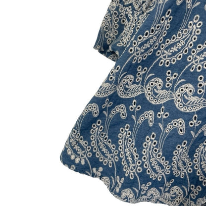 Zara Blue Boho Eyelet Embroidered Button Down Tunic Blouse