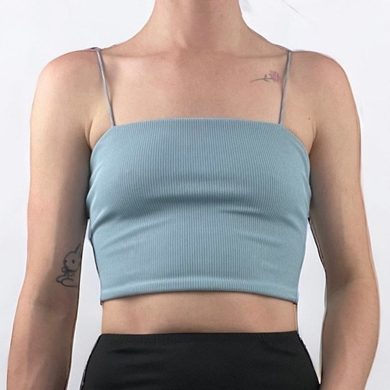 SHEIN Blue Cropped Ribbed Tank Top