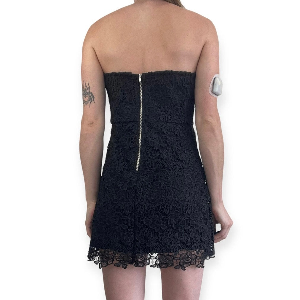 Lulus Black Floral Lace Strapless Mini Dress