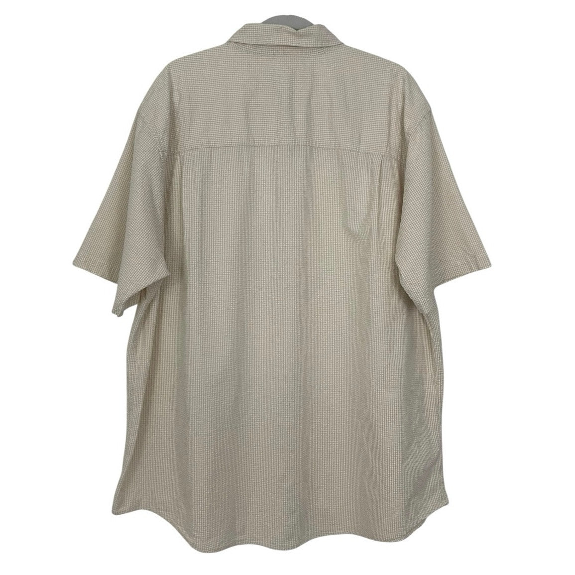 Chaps Mens Beige Micro-Gingham Short Sleeve Button Down Shirt