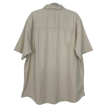 Chaps Mens Beige Micro-Gingham Short Sleeve Button Down Shirt