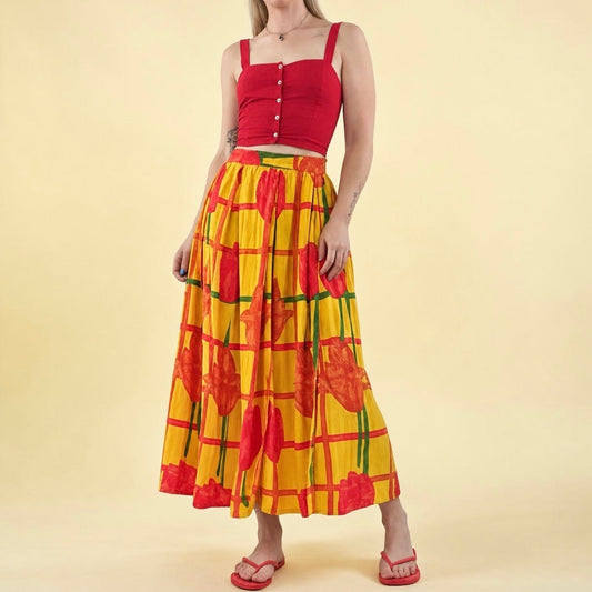 Moda Spiegel Yellow & Red Tulip Print Side Slit Maxi Skirt