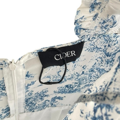 NWOT Cider Blue & White Boho Side Slit Ruffled Sleeve A-Line Midi Dress