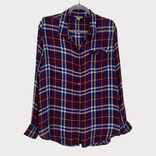 Lucky Brand Red & Blue Plaid Long Sleeve Button Down Blouse