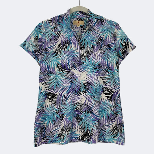 Sport Haley Blue & Purple Tropical Leaf Quarter Zip Active Polo Shirt