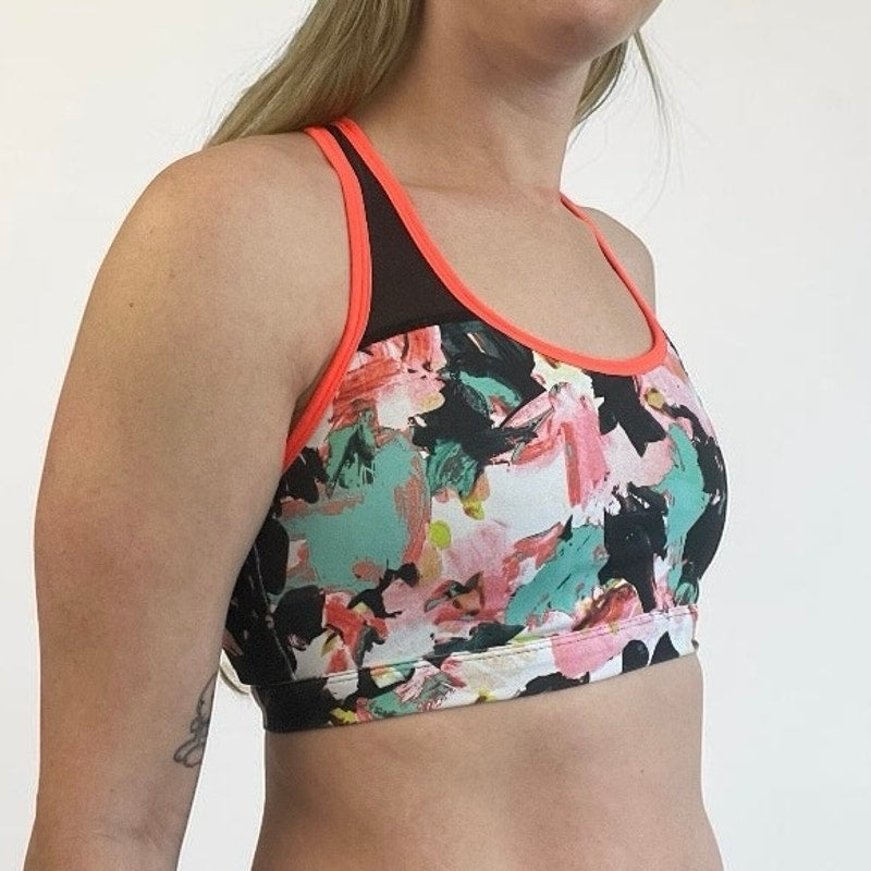 Fabletics Colorful Abstract Floral Print Racerback Sports Bra