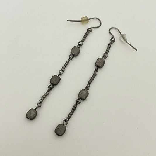 Vintage Silver Chain Beaded Dangle Earrings