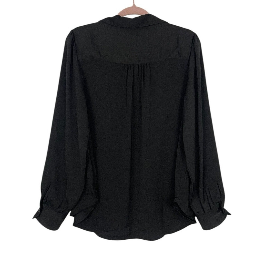 Banana Republic Silky Black Long Sleeve V-Neck Collared Blouse