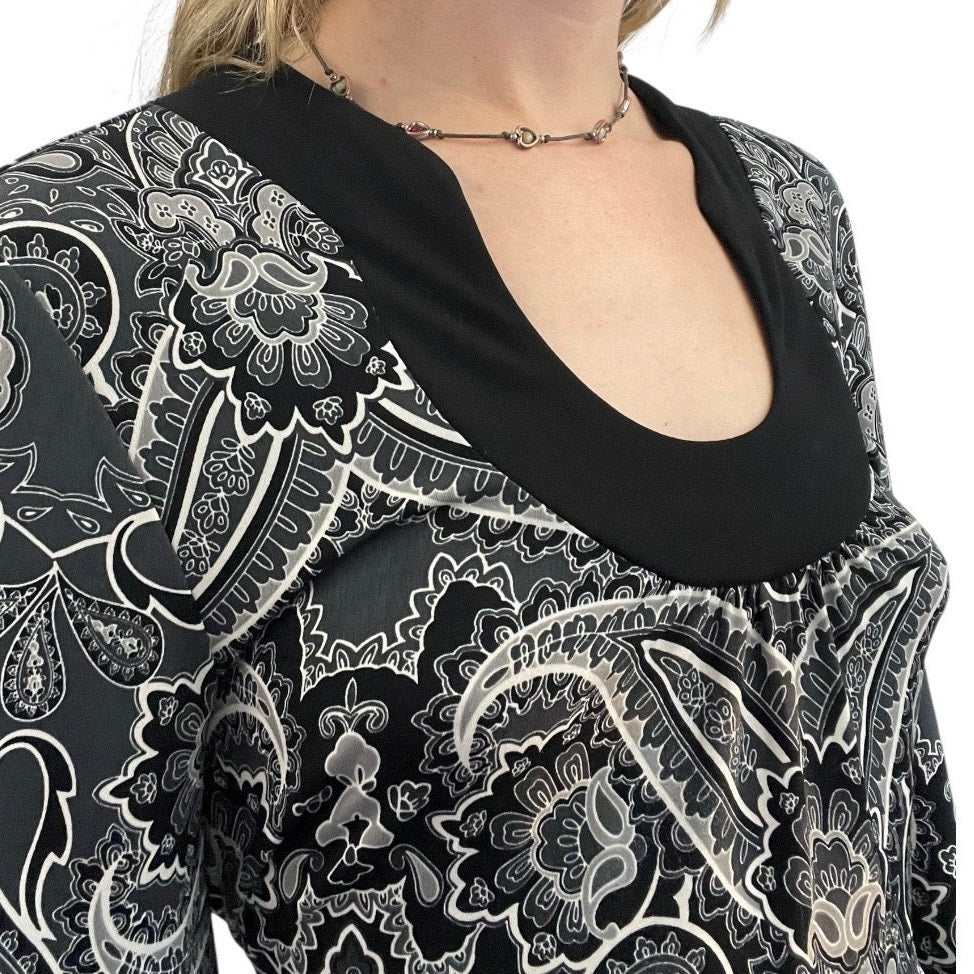 Apt. 9 Black & White Boho Paisley Long Bell Sleeve Blouse